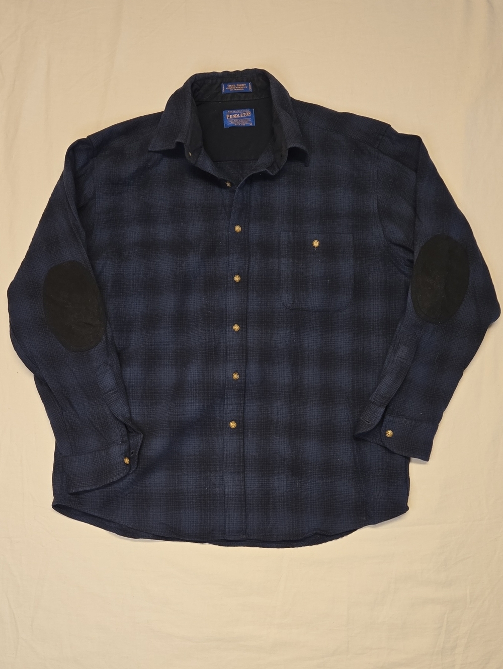 Pendleton Navy & Black Plaid Button Down Virgin Wool Trail Shirt